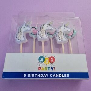 321 Party! Unicorn Birthday Cake Candles, 6 Pack, White/Pink/Blue/Yellow 34830